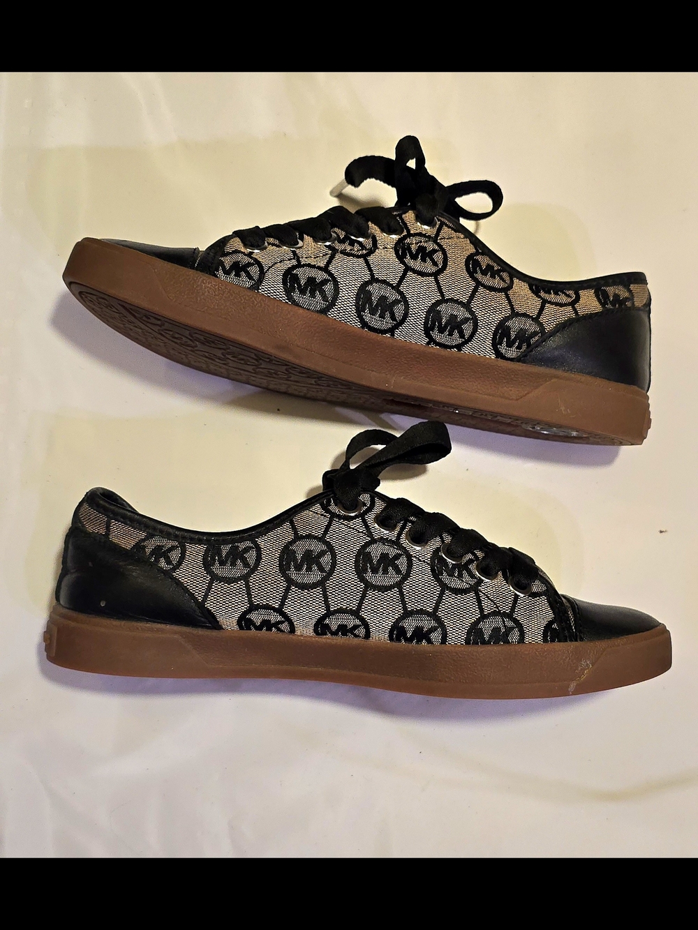 Michael Kors Beige and Black MK Monogram Low-Top Sneakers - Picture 5 of 6